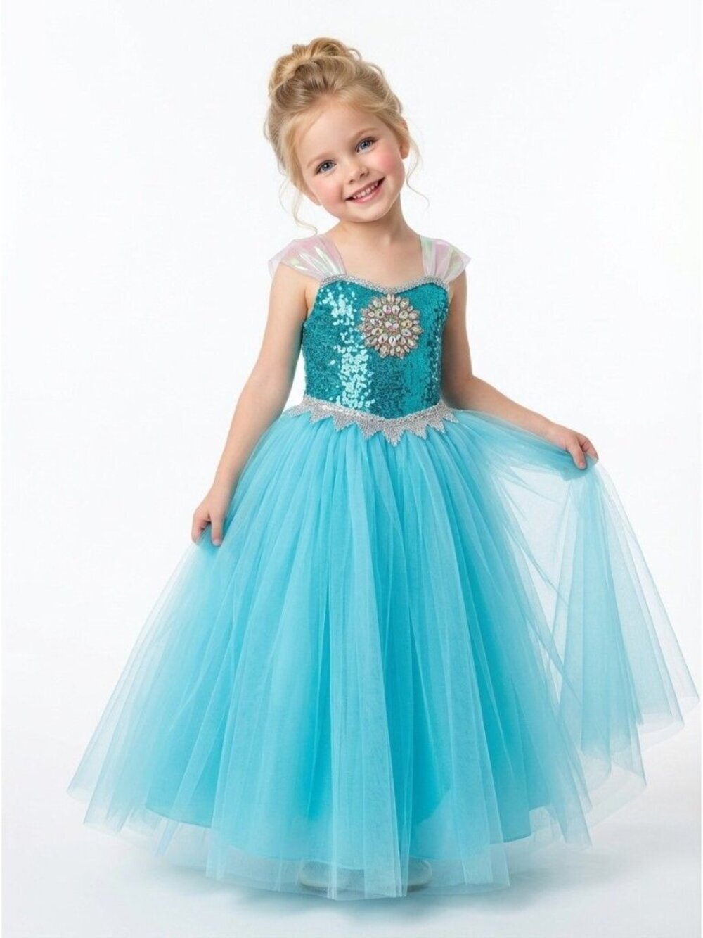 Elsa Princess Costume Dress Blue Sequin Cape Birthday Party Outfit (Size 5)